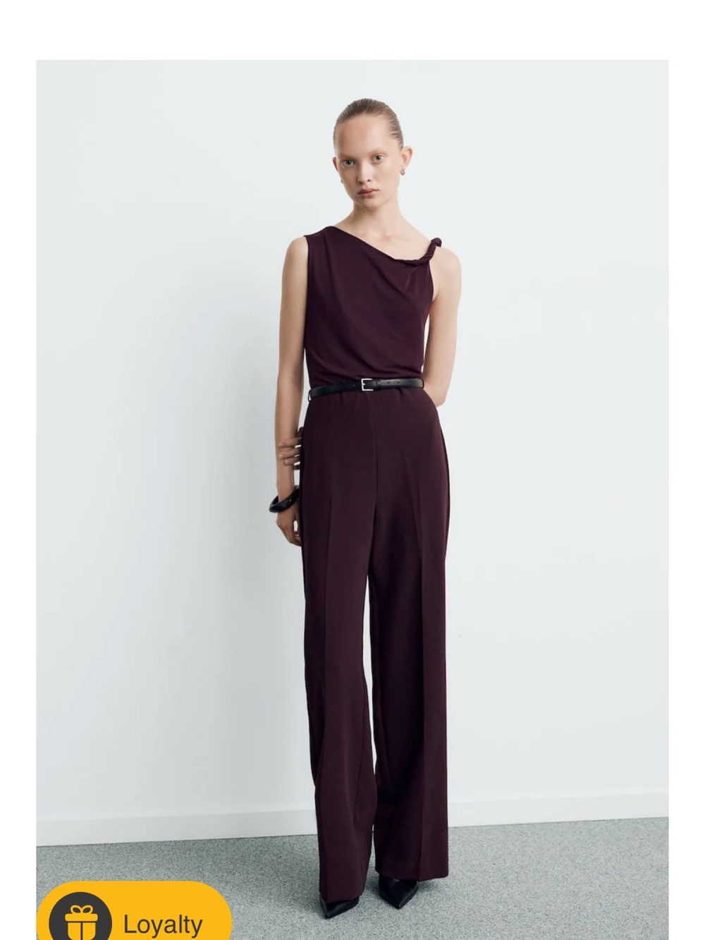 NWT Mango Alicia Dark Purple Burgundy Jumpsuit Asymmetrical Neckline Size Medium